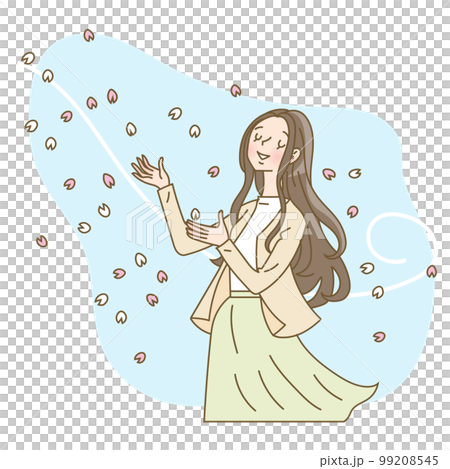 桜の花びらと若い女性 桜の花びらと若い女性 99208545