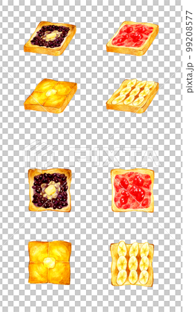 Sweets toast set illustration hand-painted watercolor illustration material for food and cafe menu Sweets toast set illustration hand-painted watercolor illustration material for food and cafe menu 99208577