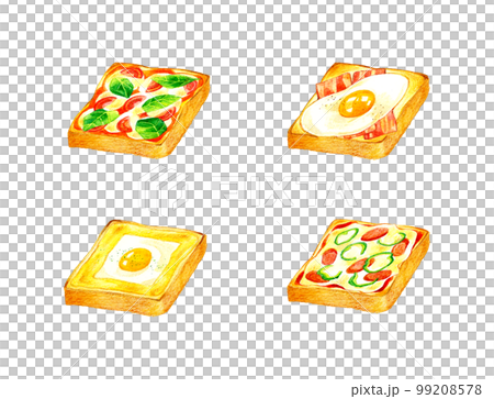 Set illustration of side dish toast, hand-painted watercolor illustration material collection of food and cafe menu 99208578