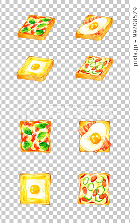 Set illustration of side dish toast, hand-painted watercolor illustration material collection of food and cafe menu Set illustration of side dish toast, hand-painted watercolor illustration material collection of food and cafe menu 99208579