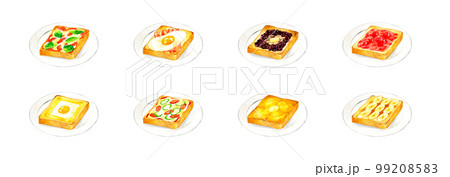お皿に乗ったトーストのセットイラスト 料理・カフェメニューの手描き水彩イラスト素材集 お皿に乗ったトーストのセットイラスト 料理・カフェメニューの手描き水彩イラスト素材集 99208583