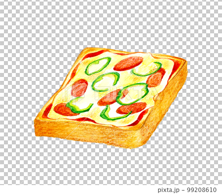 Wiener and pepper pizza toast Hand-painted watercolor illustration material for food and cafe menu 99208610