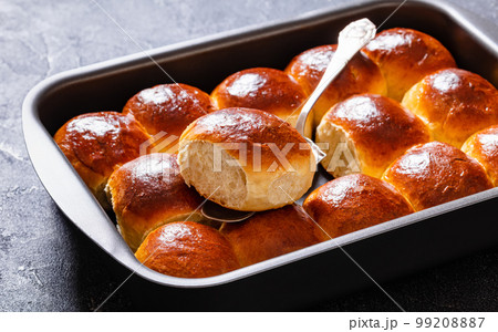 Hawaiian sweet rolls, soft buns in baking dish 99208887