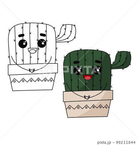 Cactus coloring book page. Cactus in pot Cactus coloring book page. Cactus in pot 99211844