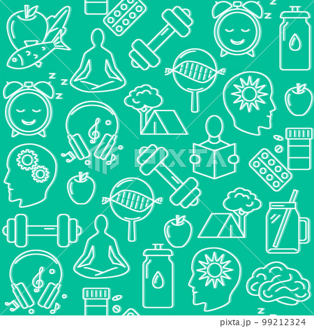 Healthy lifestyle concept seamless pattern in line style 99212324