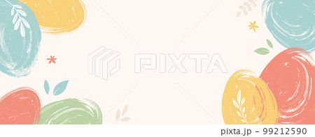 Easter abstract background. plants, eggs and flowers. Modern style design, pastel colors 99212590