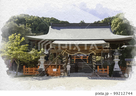 水彩画風　龍田大社　拝殿　奈良県生駒郡三郷町 99212744