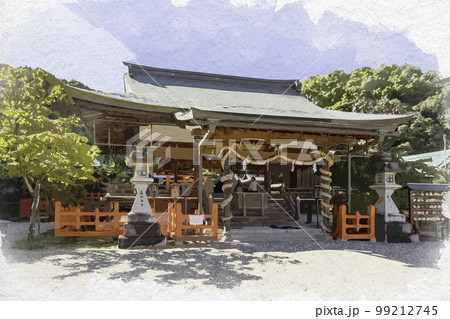 水彩画風　龍田大社　拝殿　奈良県生駒郡三郷町 99212745