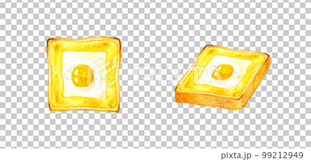 Fried egg and mayonnaise toast, hand-painted watercolor illustration material for food and cafe menu 99212949