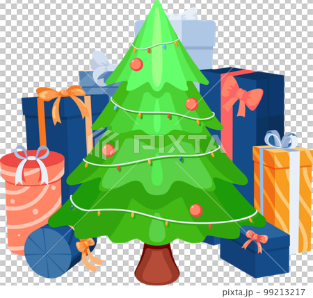 Christmas Tree with Colorful Gift Boxes and... - Stock Illustration ...