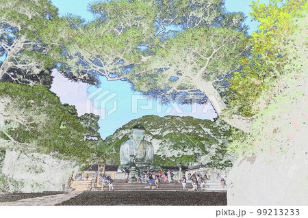 高徳院鎌倉で唯一国宝の仏像釈迦如来の坐像イラスト1 99213233