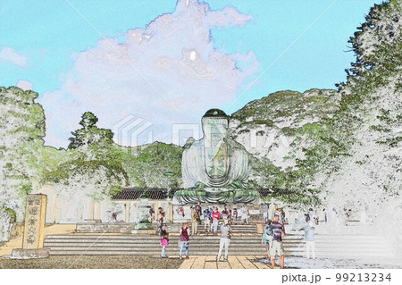 高徳院鎌倉で唯一国宝の仏像釈迦如来の坐像イラスト2 99213234