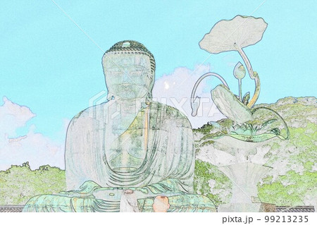 高徳院鎌倉で唯一国宝の仏像釈迦如来の坐像イラスト3 99213235
