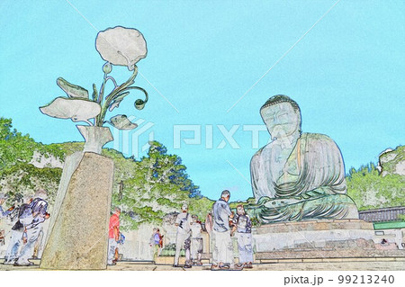 高徳院鎌倉で唯一国宝の仏像釈迦如来の坐像イラスト8 99213240