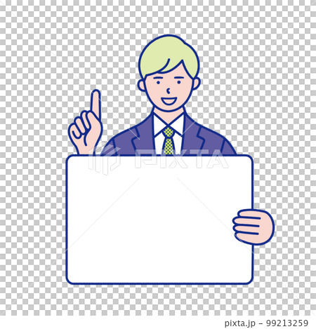 メッセージボードを持って指差しポーズをしている男子学生の上半身イラスト素材 メッセージボードを持って指差しポーズをしている男子学生の上半身イラスト素材 99213259