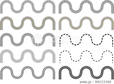 線路道路　いろいろな線路　道路　蛇行　曲がり道　罫線　地図作製 99213380