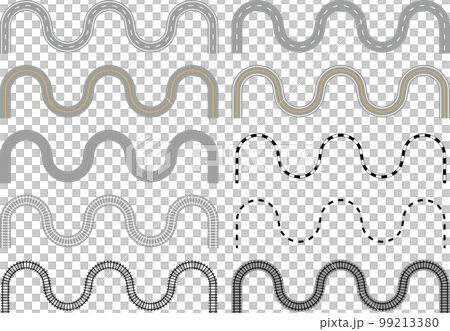 線路道路　いろいろな線路　道路　蛇行　曲がり道　罫線　地図作製 99213380