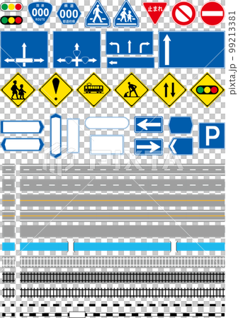 いろいろな道路・線路　罫線　標識　交通ルール　アイコン　地図作製 99213381
