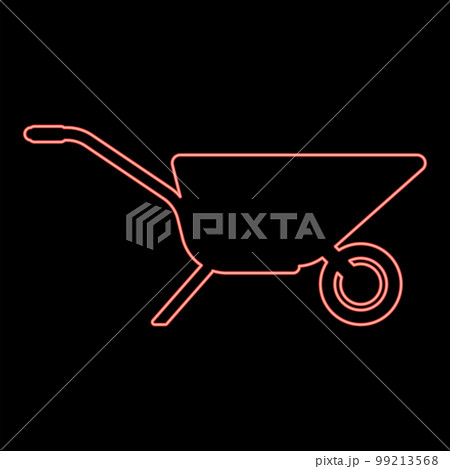 Neon garden cart Wheelbarrow gardening horticultural red color vector illustration image flat style 99213568