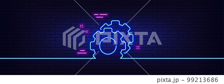 Neon light glow effect. Settings gears line icon. Cogwheel sign. Working process symbol. 3d line neon glow icon. Brick wall banner. Settings gears outline. Vector Neon light glow effect. Settings gears line icon. Cogwheel sign. Working process symbol. 3d line neon glow icon. Brick wall banner. Settings gears outline. Vector 99213686