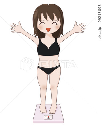 体重計に乗って喜ぶ女性（標準体型） 99213898