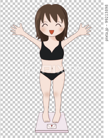 体重計に乗って喜ぶ女性（標準体型） 99213898