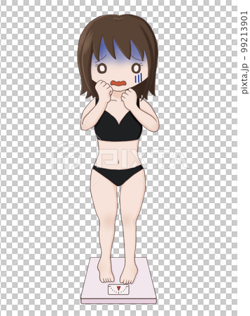 A woman who turns pale on a weight scale (standard body type) A woman who turns pale on a weight scale (standard body type) 99213901