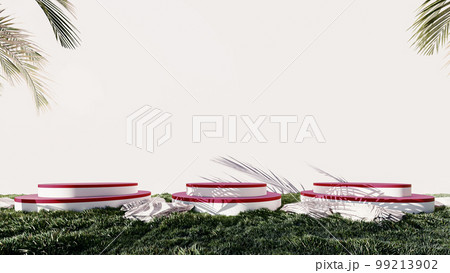 3d podium concrete background products display mockup 3d render. scene on green grass, leaf, stone, and wood background podium shape square. stand show cosmetic product. Stage showcase on pedestal. 3d podium concrete background products display mockup 3d render. scene on green grass, leaf, stone, and wood background podium shape square. stand show cosmetic product. Stage showcase on pedestal. 99213902