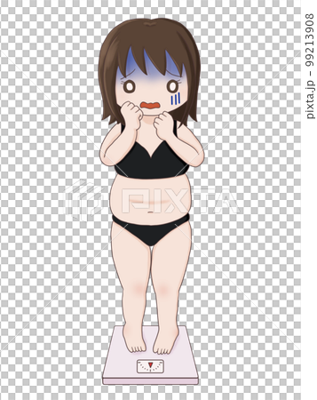 在體重秤上變得蒼白的女人(胖乎乎的體型) 在體重秤上變得蒼白的女人(胖乎乎的體型) 99213908