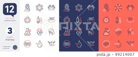 Set of Chemistry lab, Medical mask and Safe water line icons. Include Gear, Full rotation, Hydroelectricity icons. Fake news, Nurse, Sick man web elements. Coronavirus pills, Coronavirus. Vector 99214007