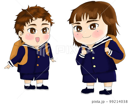 入園で園服を着る男の子と女の子 99214038