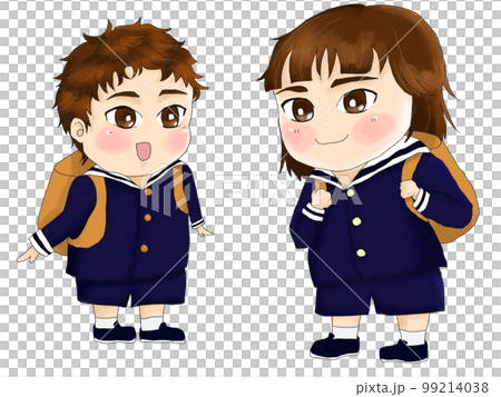 入園で園服を着る男の子と女の子 99214038
