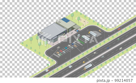 Isometric image of a highway parking area (plain) Isometric image of a highway parking area (plain) 99214057