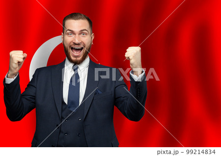 Turkish happy businessman on the background of flag of Turkey Business, education 99214834