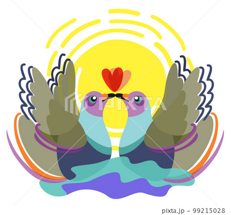 Couple of kissing pigeons on background of the sun. Vector isolated illustration. Couple of kissing pigeons on background of the sun. Vector isolated illustration. 99215028
