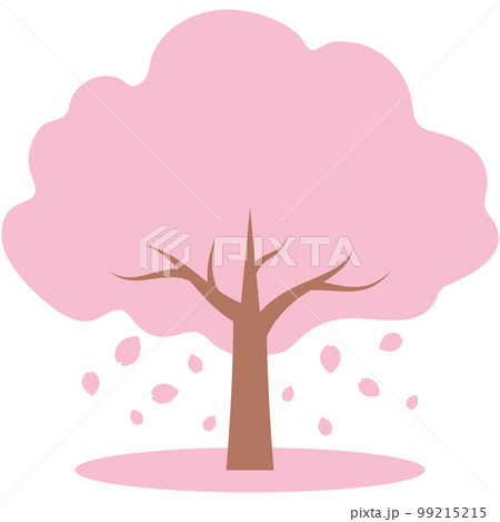 花びらが散って桜の絨毯ができている桜の木のイラスト（薄いピンク） 99215215