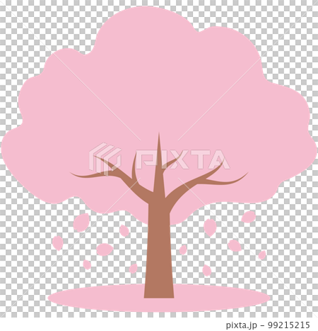 花びらが散って桜の絨毯ができている桜の木のイラスト（薄いピンク） 99215215