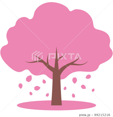 花びらが散って桜の絨毯ができている桜の木のイラスト（濃いピンク） 99215216