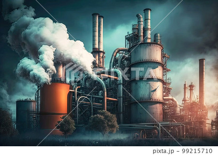 chemical industry factory with pipes, smoke and fumes chimney, generative ai chemical industry factory with pipes, smoke and fumes chimney, generative ai 99215710