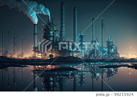 night view of oil refinery chemical industry factory, generative ai night view of oil refinery chemical industry factory, generative ai 99215924