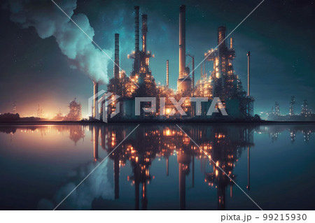 night view of oil refinery chemical industry factory, generative ai night view of oil refinery chemical industry factory, generative ai 99215930