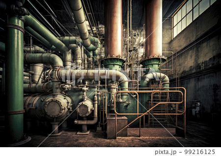 industry factory interior with pipes and chemical equipment, generative ai industry factory interior with pipes and chemical equipment, generative ai 99216125