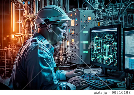 engineer working at computer in chemical...のイラスト素材 [99216198] - PIXTA