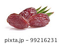 Dates fruit with leaves on white background 99216231