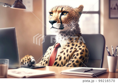 portrait of cheetah in business suit at the office desk, generative ai portrait of cheetah in business suit at the office desk, generative ai 99216570