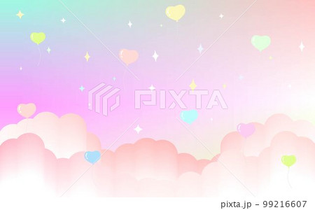 ハートの風船と星と雲のゆめかわな背景 99216607