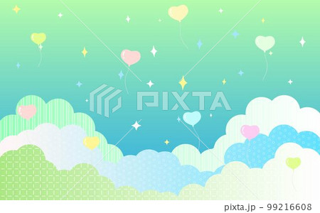 ハートの風船と星と雲のゆめかわな背景 99216608