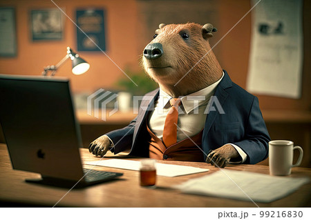 portrait of capybara in business suit at the... - Stock