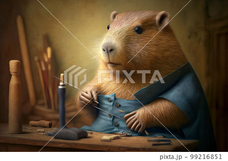 portrait of capybara as a tailor, generative ai 99216851