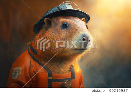 portrait of capybara as a firefighter, generative ai 99216987